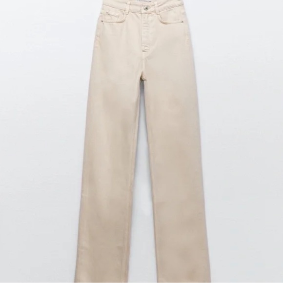 Zara Denim - Zara High Waisted 90s Full Length Beige Cream Denim Jeans Pants